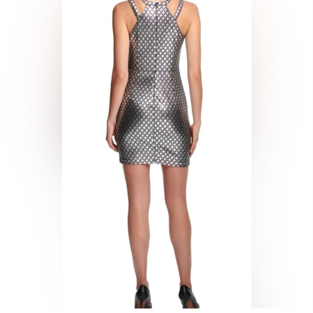 GUESS Silver & Black Halter Cocktail Dress Cutout NecklineMini Size 4 - Picture 2 of 4